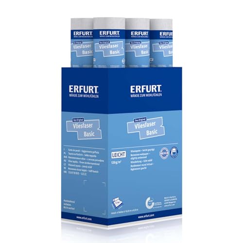 Erfurt Vliesfaser Basic 101 Weiß überstreichbare Vliestapete weisse Strukturtapete 6 Rollen 10.05 x 0.53m