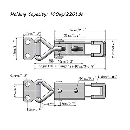 Image of 2pcs Toggle Latch Clamp 4001, Adjustable 304 Stainless Steel Pull Hasp Latches, Quick Release Hand Tool Toggle Clamp for Smoker Lid Jig,Case Trunk,Door,220Lbs Holding Capacity