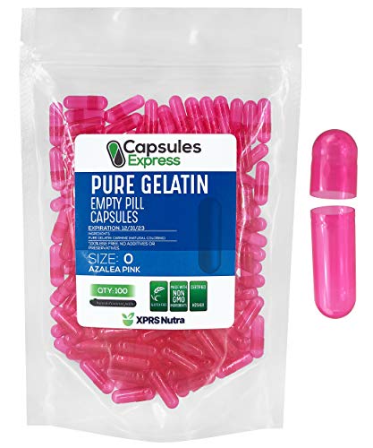 Capsules Express- Size 0 Azalea Pink Clear Empty Gelatin Capsules 100 Count- Kosher and Halal - Pure Gelatin Pill Capsule - DIY Powder Filling