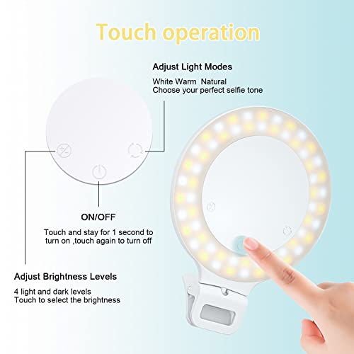 Selfie Ring Light, Clip On Ring Light Touch Control, Rechargeable 800Mah 60 Led Circle Light With 3 Light Modes For Iphone/Android Smart Phone Laptop Photography, Camera Video Recording, Vlog, Tiktok #TOP1