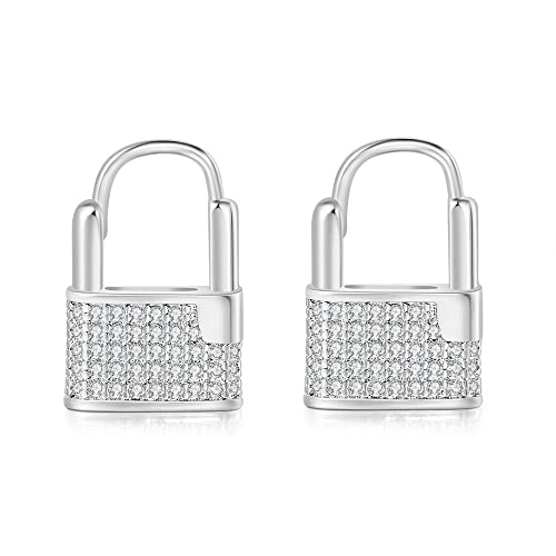 KristLand - 女性用安全ピンイヤリング ゴールド華奢なハギーフープイヤリング 18Kゴールドメッキ かわいい小さなロックペンダント パヴェジルコンイヤリング 敏感肌用, クリスタル, クリスタル