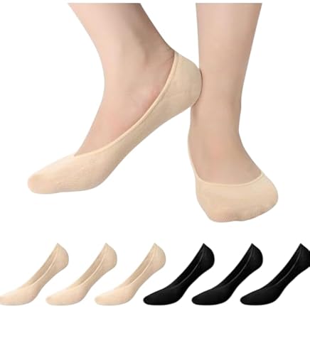 T TRENDY MART No Show Socks for Women, 2 Pairs, Black & Beige, Anti-Slip Liner Socks for Sneakers and Heels