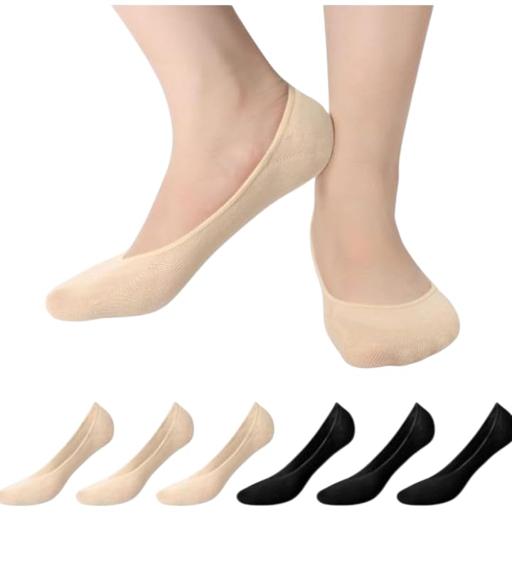 No Show Socks for Women, 2 Pairs, Black & Beige, Anti-Slip Liner Socks for Sneakers and Heels-image-39