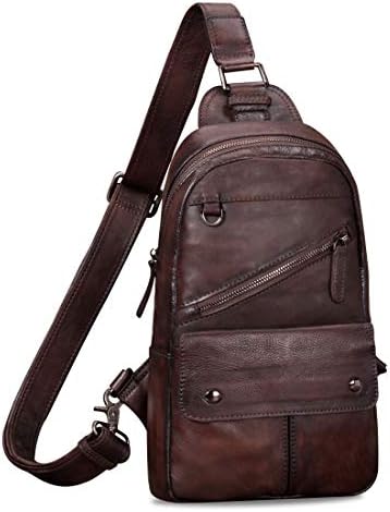 IVTG Genuine Leather Sling Bag for Men Vintage Handmade Crossbody Daypack Retro Hiking Backpack Chest Bag Casual Shoulder Bag Sling Purse (Coffee)