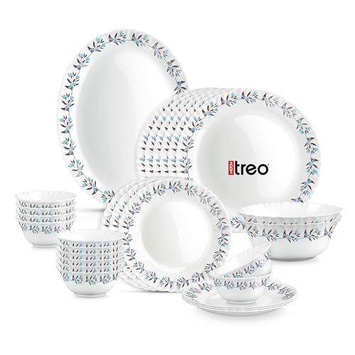 Image of Treo by Milton Opalware Aurelia Lavelle Dinner Set of 27 | Serving for 6 | Microwave & Dishwasher Safe | Bone-Ash Free | Tempered Toughness | Plates & Bowls | Crockery Set for Dining & Gifting
