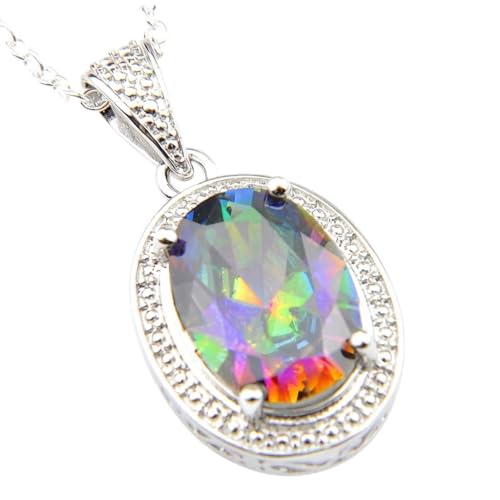 Amazing Shining Ct Huge Vintage Natural Rainbow Mystical Topaz Gemstone Silver Necklace Pendant Color 7