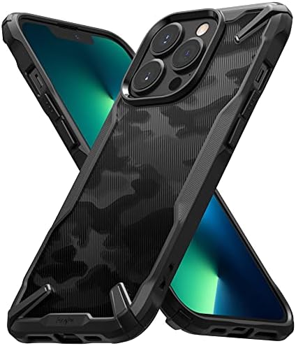 Ringke Fusion-X Compatible with iPhone 13 Pro Case, Camouflage Design Hard Back Heavy Duty Shockproof Advanced Protective TPU Bumper Phone Cover - Camo Black