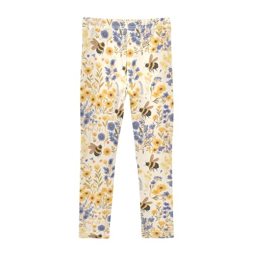 KLL Vintage Embroidery Honey Bee with Wild Flowers Toddler Baby Girl Cotton Pants Stretch High Waisted Dance Pants Sports2