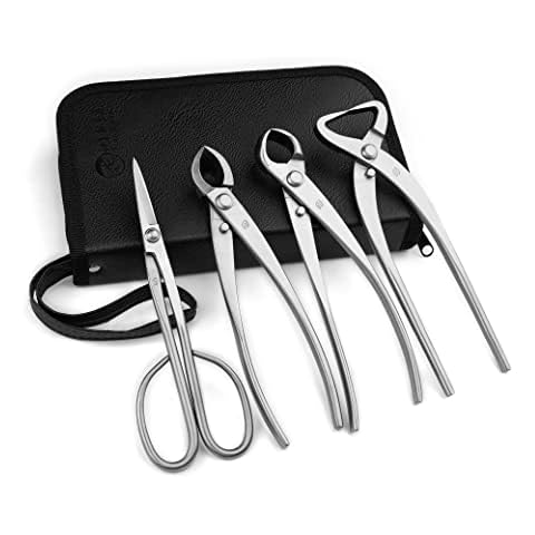TianBonsai 4-PCS Bonsai Tool Set Including Concave Cutter Straight Edge Cutter Trunk Splitter And Bonsai Scissors Equip With Tool Bag Cover