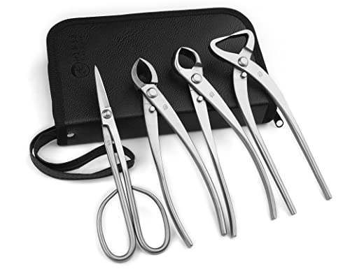 Tianbonsai 4-Pcs Bonsai Tool Set Including Concave Cutter Straight Edge Cutter Trunk Splitter And Bonsai Scissors Equip With Tool Bag #TOP25