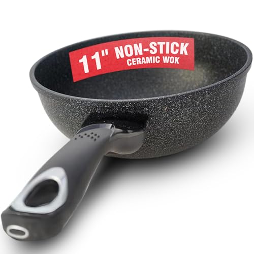 Home N Kitchenwareコレクション セラミック マーブル、Wok、5層マーブルコーティング、ノンスティック、マーブルコーティングのアルミニウム、非常に丈夫。 11 Inch COMINHKG096232