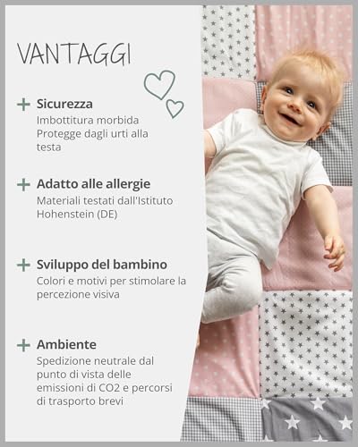 Ullenboom Tappeto Gioco Neonato 140X140 Cm, 100% Materiali OEKO-TEX, Made In Ue - Ideale Come Coperta Per Bambini E Tappeto Gioco Bambini - Rosa, Grigio - 4