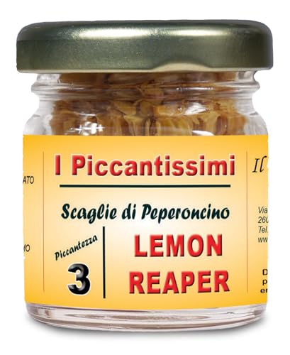I Piccantissimi - Pimienta de chile súper picante LEMON REAPER en tarro (15gr) - Copos de chile de larga duración - Chile Reaper cultivado con respeto en Italia (500,000 SHU)