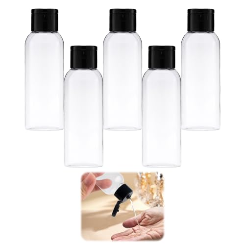 5 Piezas 60ml Botes Viaje Rellenables, Botellas de Plástico a Prueba de Fugas, para Lociones, Champús y Productos de Cuidado Personal, Apto para Equipaje de Mano, Diseño Ecológico y Reutilizable