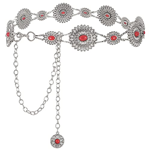 Image of WHIPPY Women Concho Chain Belt Metal Link Western Cowgirl Turquoise Chain Belt for Dress
