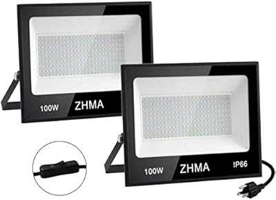 ZHMA 100W LED Flood Lights Outdoor, IP66 Waterproof Flood Lights,9000LM Super Bright LED Work Light with Plug,6500K White Spot Light for Garage, Yard, Garden, Basketball Court Etc (2 Pack)