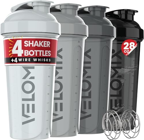 VELOMIX -4 Pack- 28 oz Protein Shaker Bottles...