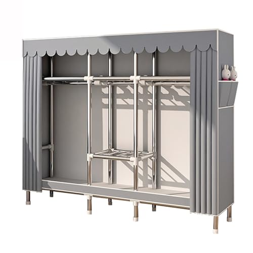 Topook Armario De Tela Abierta,Armario De Lona del Dormitorio con Rieles Colgantes Y Bolsas Laterales,Armario Portátil con Cremallera, Armario De Almacenamiento Plegable De 170cm