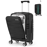 RAINSMORE Expandable Carry on Luggage 20 Inch, Airline Approved Carry on Suitcase with Front Pocket&Laptop Compartment, Hardshell Rolling Travel Luggage with Spinner Wheels,Black