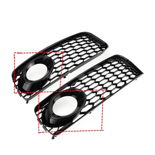 Pair Fog Light Lamp Grill Cover Honeycomb Hex Front Grille Grill Compatible For Audi A5 S5 B8 RS5 2008 2009-2012(Glosssy Black)