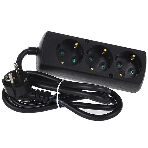 Verlängerungskabel 3-Fach, Schukosteckdose, Steckdosenleiste 230 V / 16A, 3G1,5mm2, Lange 1,5m 3m 5m 10m Kabel Schwarz (1,5 Meter)