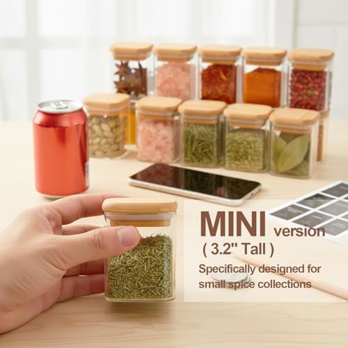 Image of ComSaf 16Pcs Glass Spice Jars with Bamboo Lid, 4oz Airtight Square Spice Containers with Lables, Empty Seasoning Jars for Spice Salt Sugar