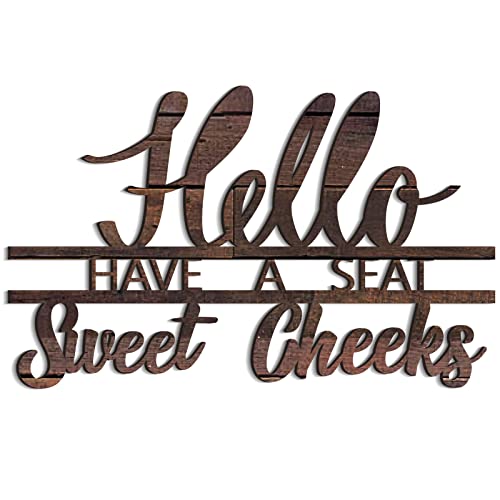 Yulejo Hello Sweet Cheeks Sign Bathroom Wall Art Have a Seat Sign Wooden Bathroom Decor Funny Hello Sweet Decoration Rustic Room Wall Art Wood Letters Farmhouse Home Decor(Brown)