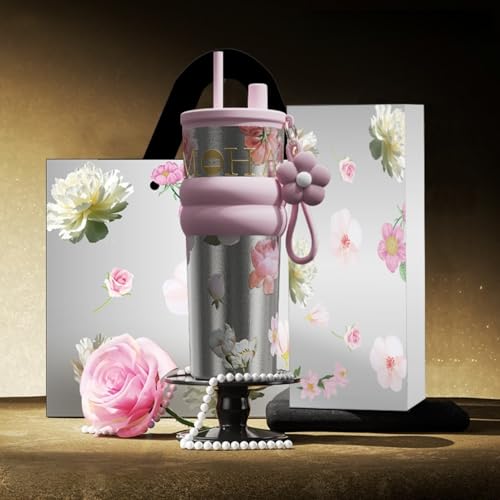 限定デザイン チタン 水筒 純チタン ストロー付き タンブラー 710ml ギフトボックス 金属臭なし 保温保冷 真空断熱 おしゃれ 可愛い 大人向け 茶こし付き 花柄 デザイン コーヒー対応 スポーツ アウトドア 人気 プレゼント ギフトボックス Lei