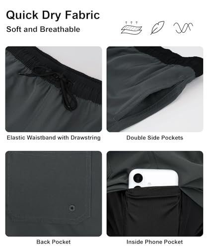 Image of Mens Swim Trunks with Compression Liner 2 in 1 Quick Dry Swimming Shorts Swimwear Bathing Suits with Pockets