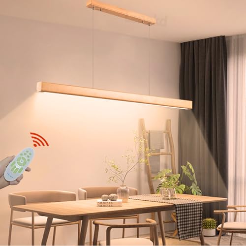 LED Pendelleuchte Esstisch Esszimmerlampe Holz Hängeleuchte Dimmbar Hängelampe Modern Design Pendellampe Höhenverstellbar Kronleuchter Lampe für Küche Wohnzimmer Esstischlampe Hängend Lampen (L100cm)