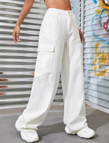 LONGBIDA Women's High Waisted Cargo Jeans Y2K Straight Wide Leg Baggy Jean Loose Denim Cargos Pants Trousers2