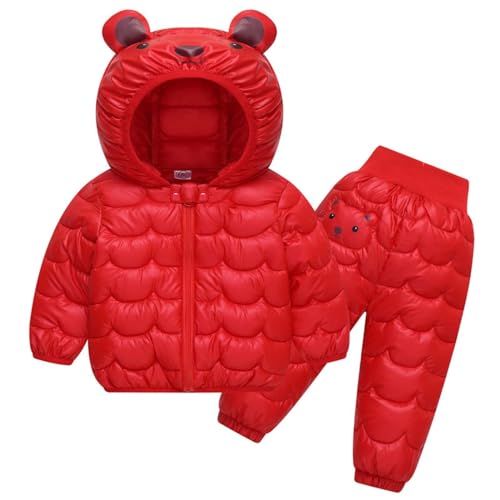 Toddler Girl Boys Girls Winter Puffer Pants and Puffer Jacket Set Kids Lightweight Cute Bear Snowsuit Down Coat Pants