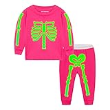 Mud Kingdom Glow in The Dark Little Girls Halloween Skeleton Home Set Long Sleeve Size 6 Pink