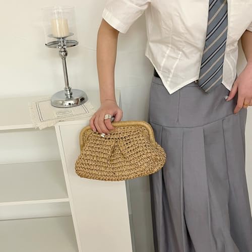 Image of Afashor Straw Clutch Purse for Women Summer Beach Woven Evening Bag Dumpling Casual Shoulder Handbag