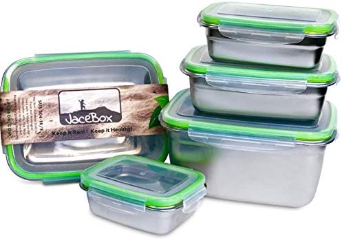 JaceBox Food Storage Containers - Stainless Steel 304 BPA FREE, Airtight, Leak Proof Set of 5 sizes Light and Easy BEnto Box Ready KEto Lifestyle Great for Meal Prep Lunch Box