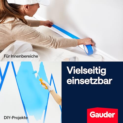 GAUDER Malerkrepp für präzise Farbkanten - Profi-Kreppband für Malerarbeiten - Malerband & Abdeckband blau - Abklebeband aus Washi-Papier (3 Rollen - 24 mm x 50 m)