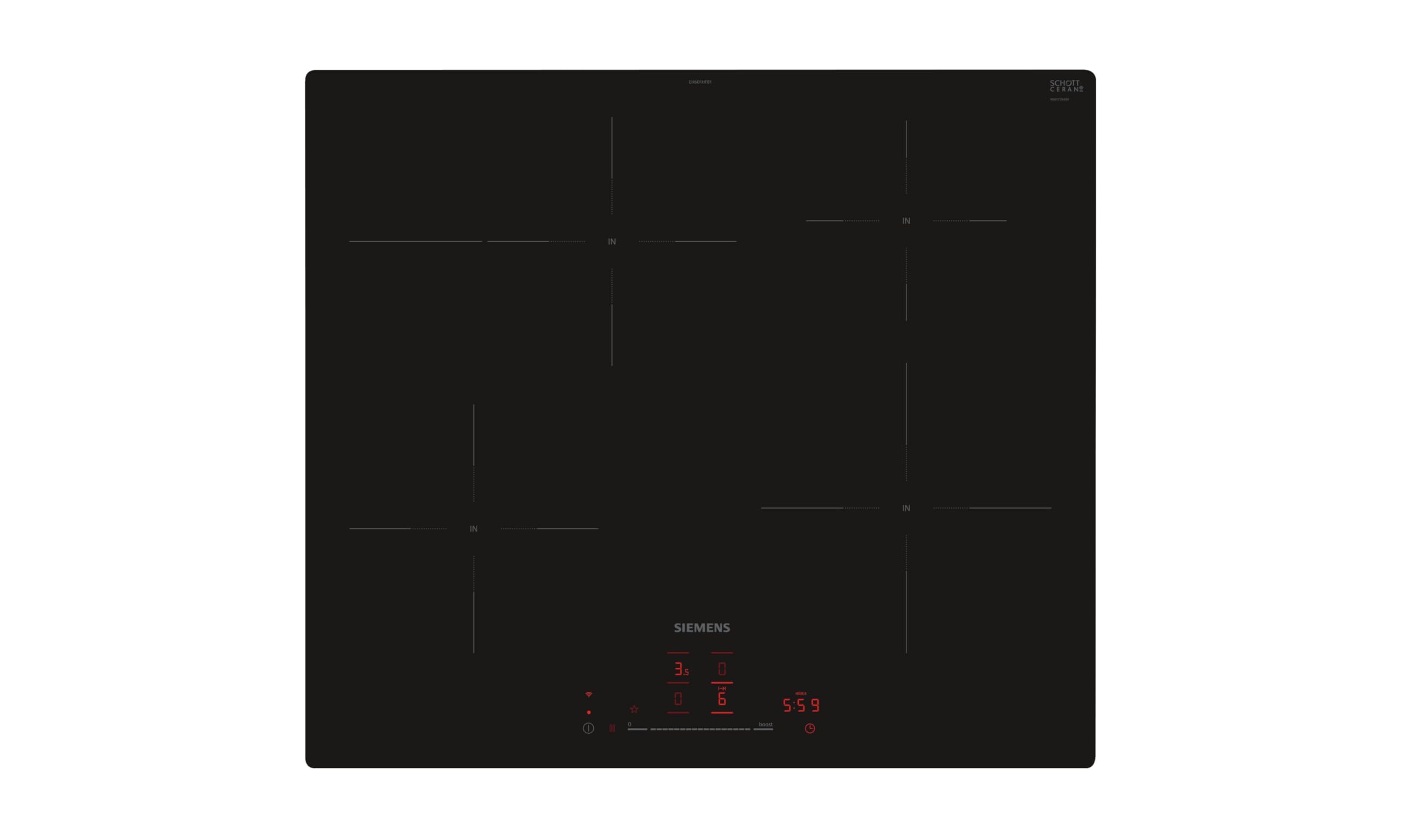 Siemens EH601HFB1E iQ300, Smartes Induktionskochfeld, 60 cm, Schwarz, flächenbündig, TouchSlider, Dunstabzugsautomatik – das perfekte Zusammenspiel von Kochfeld und Dunstabzugshaube