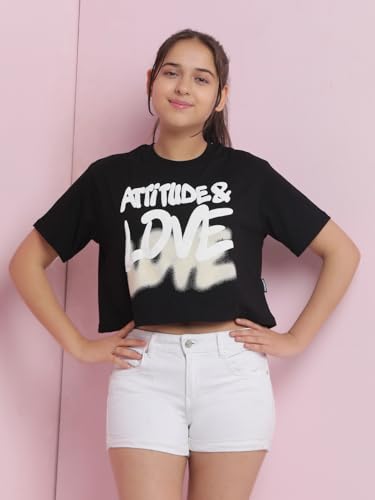 Image of Li'l Tomatoes Girls Crop T-Shirt | 100% Cotton | Graphic Printed Summer Top | Soft & Breathable Casual Wear | 7-16 Years