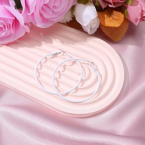 2Pcs Hoop Earrings for Women 70s 80s 90s Large Retro Neon Earrings 60mm Hoop Earrings Cute Beach Earrings Party Earrings Accessories for Women 7