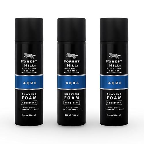Image of Forest Hill Pack of 3 Aqua Pre Shave Foam For Men,Goodness of Olive & Argan Oil,Mulberry,Rosemary & Peppermint Extract,Prevent Cuts & Burns,Rich Lather,Cooling Hydrating Formula (Each 264g)