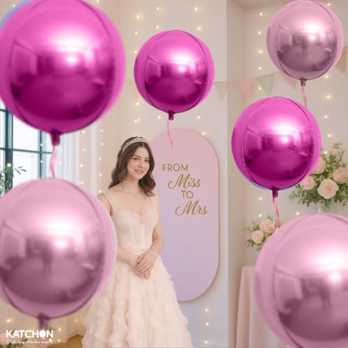 Image of KatchOn, Pink Balloons - 22 Inch, Pack of 6 | Rose Gold Mylar Balloons for Princess Birthday Party Decorations | Valentines Balloons for Galentines Day Decorations | Baby Shower, Bachelorette Party