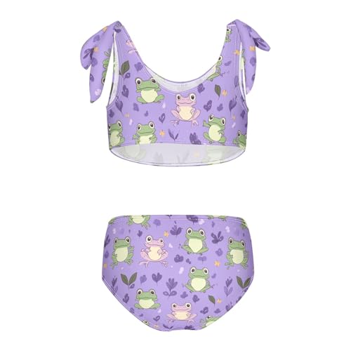 Wusikd Happy Frogs Girls Swimsuits Two Piece Purple Swimwear Bikini Set for for Girls Size 3T2