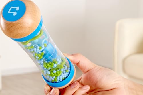 Hape Regenmacher – blau, Musikspielzeug aus Holz für Kleinkinder, beruhigende Regenklänge, Förderung von Motorik und Sinnen, ab 0 Monaten