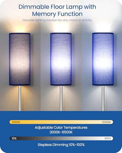 Image of Dimmable Floor Lamps for Living Room with Remote and Foot Switch, 64.4 inch Modern Standing Tall Lamp, Corner Lamp for Bedroom, Office, Bulb Included, 3000K-6500K, Blue and Silver, FCC Listed SU06LD05W1