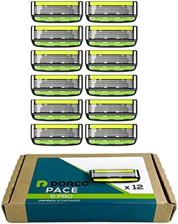 DORCO Pace 6 Pro - Six Blade Razor System with Trimmer - 12 Pack Refill (No Handle)