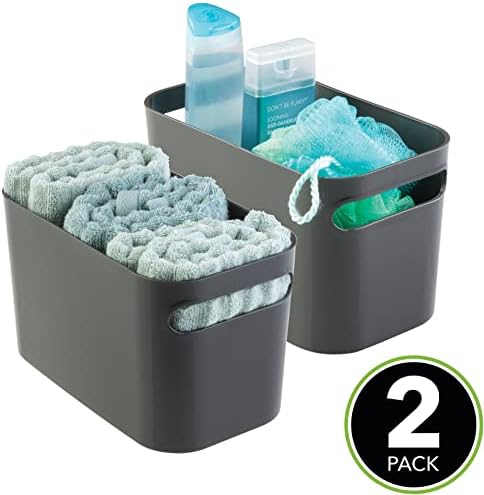mDesign Bathroom Basket - Storage for Shower Accessories Such as Makeup, Shampoo, Lotion and Perfume - Can Also Be Used as a Shower Caddy - Grey