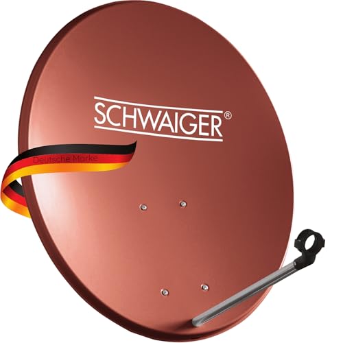 Antena para televisión digital vía satélite Schwaiger 714166 (75 x 85 cm) con brazo de carga LNB y mástil, antracita, espejo de acero – para recepción de DVB-S/S2 en Full HD, 3D y 4K (Ultra HD)