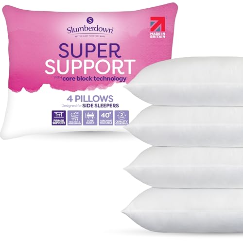 Image of Slumberdown Cosy Nights Super Support Pillows 4 Pack - Firm & Supportive Pillow for Side Sleepers, Reduces Neck & Shoulder Pain | Foam Block, UK-Made, Non-Allergenic, Washable (48 x 74cm)