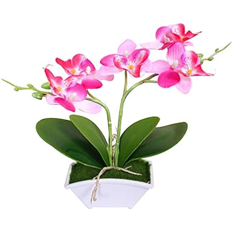 litymitzromq Artificial Potted Plants Fake Bonsai, 1Pc Artificial Silk Butterfly Orchid Flower Bouquet Wedding Home Floral Decor Faux Fake Flowers Floral Arrangement Red Cover