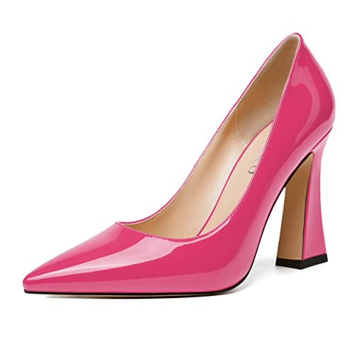 MODENCOCO Womens Slip On Pointed Toe Sexy Patent Evening Party Stiletto High Heel Pumps Dress Shoes 4 Inch